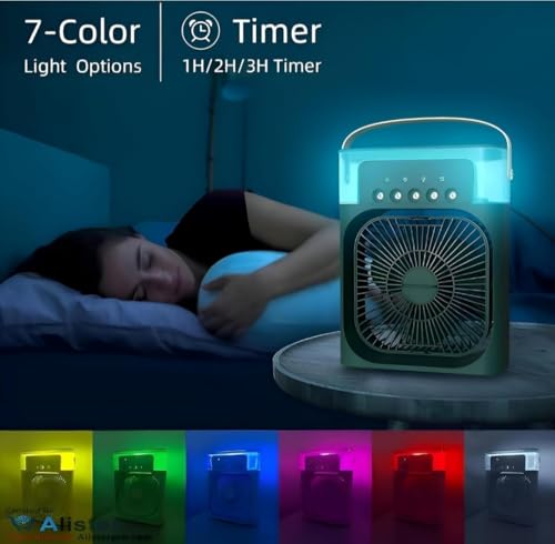 مروحه تبريد هواء محمولة من سمايلينج شارك، مروحة تبريد صغيرة بـ 5 بخاخات، مروحة مكتب شخصية مع اضاءة LED بـ 7 الوان للمكتب والمنزل والمطبخ وغرفة النوم والسكن والاماكن الخارجية