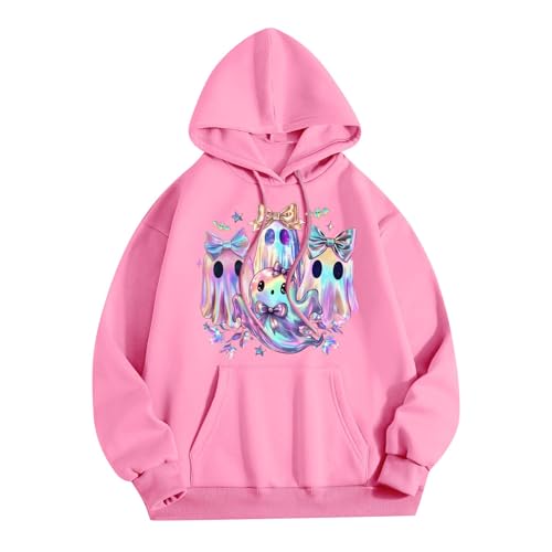 Halloween Hoodies for Women 2025 Fall Fashion Long Sleeve Cute Ghost Graphic Lightweight Hoodie with Pockets