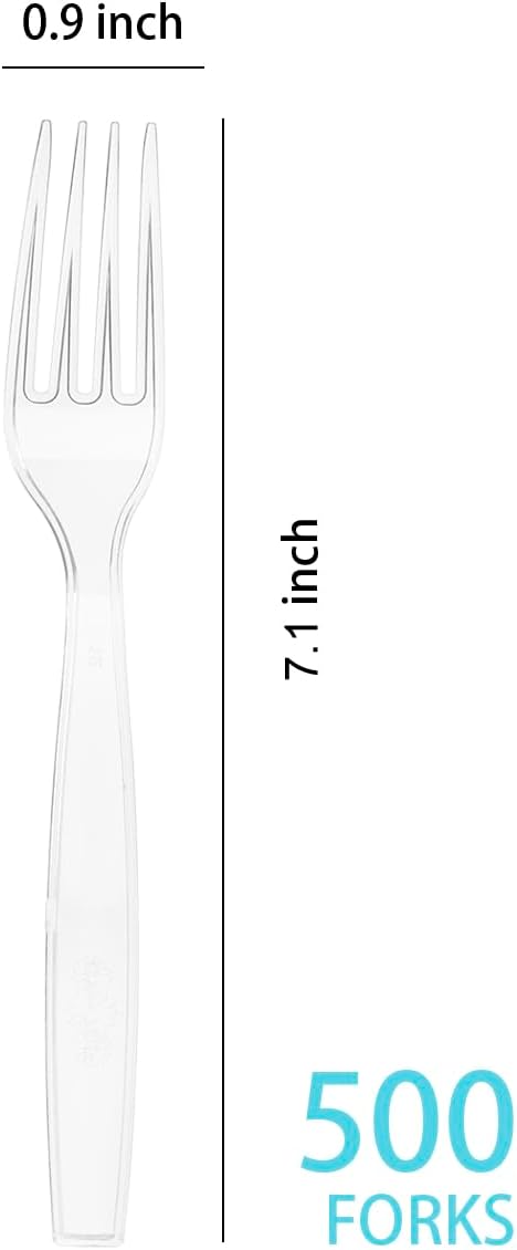 500 Count Clear Disposable Plastic Forks, Heavy Weight Disposable Forks Plastic Utensils for Parties, Picnics, Big Event, Daily Use - Image 2