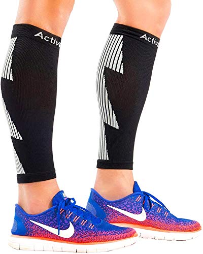 ActiveGear Calf Compression Sleeves for Men and Women to Improve Circulation and Recovery - Black/Gray L/XL (One Pair)