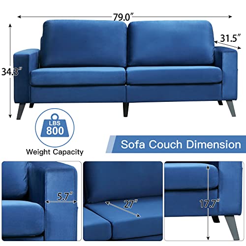 Yodolla Velvet Sofa Couch, Blue Modern Tufted Sofa Couches (79" Wide) For Living Room, Navy Blue #TOP1