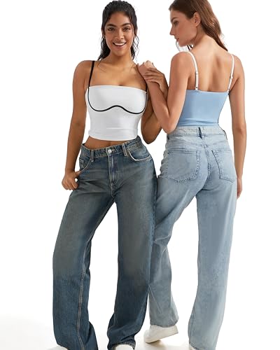 Image of OMKAGI Womens Workout Tank Tops Adjustable Strap Longline Sports Bra Padded Sleeveless Top
