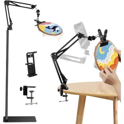Hxhsgmeh Soporte de de Bordado Ajustable Negro, Soporte de Piso 3 en 1 para/Tableta/Teléfono,...