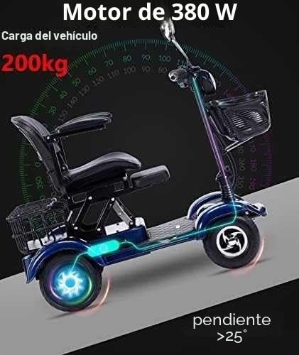 SKORDO Scooter de movilidad de 4 ruedas, dos plazas, 380 W, resistente, para personas mayores y adultos, capacidad de 200 kg, 48 V, 20 Ah, portátil, plegable, para ancianos, iluminación LED completa