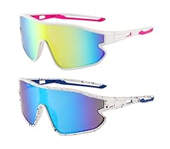 2 Pack: White Red Black Dot Frame With Blue Mirror Lens, White and Pink Frame With Orange Mirror Lens