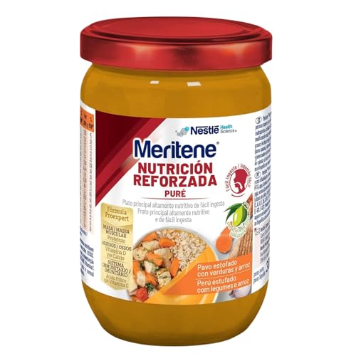 Meritene | Nutrición Reforzada Puré de Pavo y Arroz con Zanahorias | Alimento Fresco y Nutritivo | Tarrito para Adultos | Para Personas con Dificultad para Tragar |300 gr