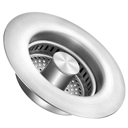 ENRUNEST Sink Drain Strainer Kitchen Sink Drain Strainer&Sink Stopper,Stainless Steel Pop up Sink Drain Strainer,Anti-Clogging Basket Strainer,High Durability with Brass Core,Fit 3-1/2',Chrome