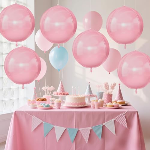 Image of Pastel Pink Round Foil Balloons Birthday Prom Decor 22 Inch 6 Pcs | Baby Pink 4D Helium Ball Balloons for Princess Baby Shower Wedding Anniversary Valentine's Day Party Decoration