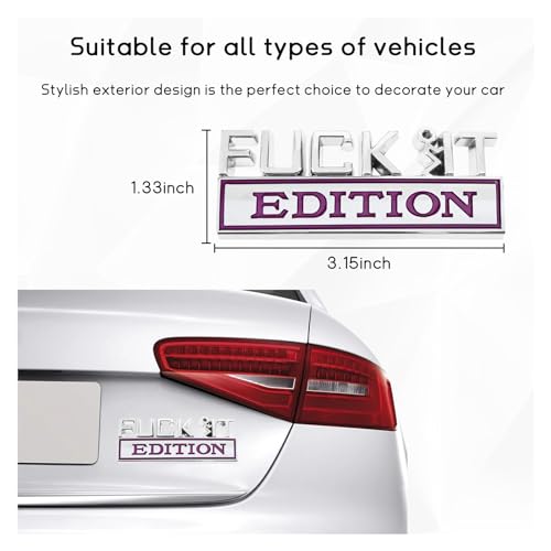 Image of Dickno Fuck It Edition Emblem for Car, Auto Fender Bumper Decoration Stickers, Vehicle 3D Side Fender Rear Trunk Decal Badge, Universal Exterior Accessories for Car Truck SUV (Silver & Purple)