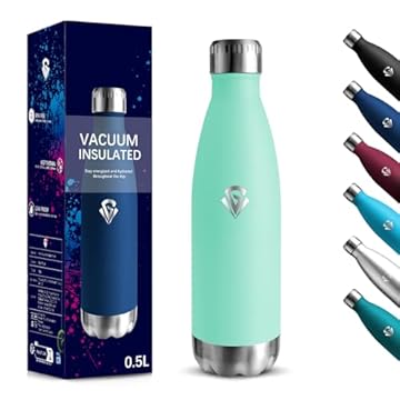 Borraccia Termica, 500 ml Senza BPA, Borraccia, 18/8 Acciaio Inossidabile, Borracce Acciaio Inox, Isolamento Sottovuoto a Doppia Parete, Bottiglia Termica per Scuola, Viaggi, Jogging - Verde blu