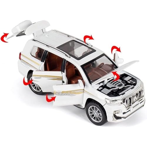 Image of Invite Enterprise Exclusive Alloy Metal Pull Back Die-Cast Car 1:24 Prado Diecast Metal Pullback Toy Car With Openable Doors & Light, Music Boys Gifts Toys For Kids(1:24 Prado - White)