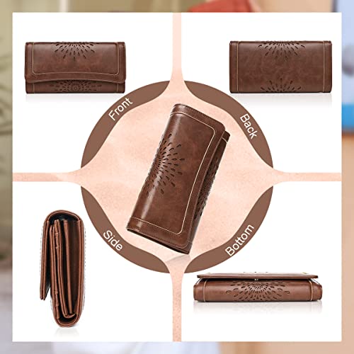 APHISON Womens Wallets RFID Blocking Leather Clutch Long Wallet for Women Card Holder Phone Organizer Ladies Travel Purse Hollow Out Sunflower Design Gift3