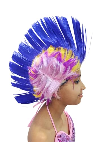 Image of BookMyCostume Assorted Mohawk Wig for Kids & Adults | Funky Rockstar Punk Style Fancy Dress Hairwig | Western Dance Hair Accessory for Boys & Girls | Cock Style Hair for kids for Theme Parties | Free Size
