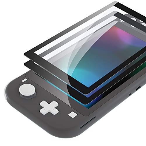 eXtremeRate 2 Pack Black Border Transparent HD Clear Saver Protector Film, Tempered Glass Screen Protector for Nintendo Switch Lite [Anti-Scratch, Anti-Fingerprint, Shatterproof, Bubble-Free]