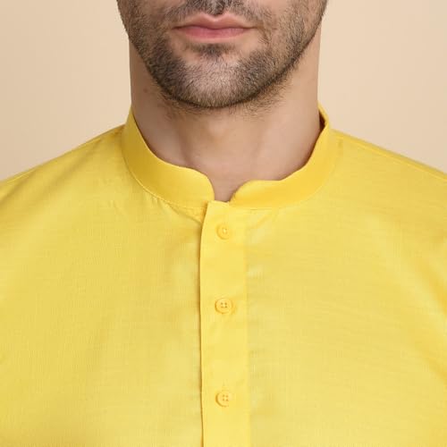 Image of KRAFT INDIA Men's Cotton Solid Kurta With Drawstring Pyjama Set