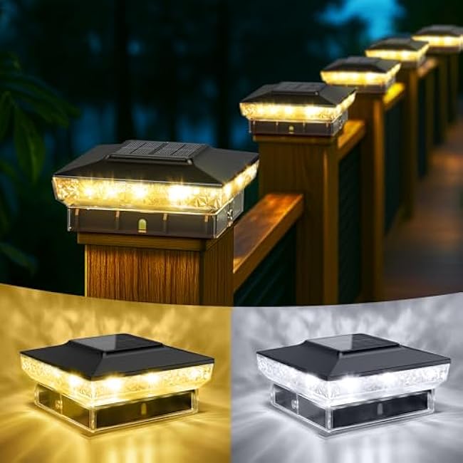 Solar Post Cap Lights Deck Fence Post Solar Lights 4x4 5x5 Warm/Cool White Black
