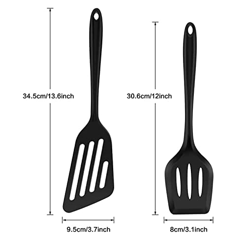 Spatula, 2 pieces, 35 cm silicone slotted turner spatula, Black, 2pcs - Image 4