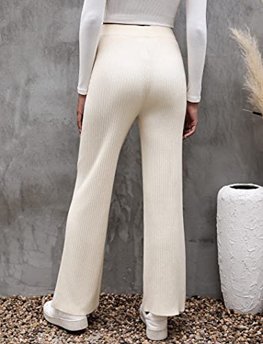 Cowasto Women's Casual Ribbed Knit Pants Elastic Waist Tie Front Wide Leg Sweater Pants4