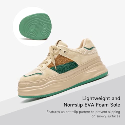 BEAU TODAY Fur Lined Winter Sneakers for Women, Womens Chunky Platform Warm Sneakers, Comfortable Suede Snow Lace-up Non-Slip Round Toe Casual Snow Walking Tennis Shoes3