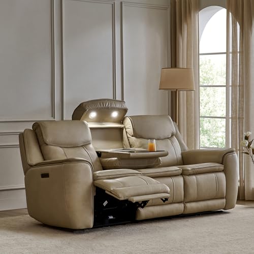Image of Home Centre | Potsdam Half Leather 3-Seater Zero Gravity Electric Recliner | Recliner Sofa for Living Room | Ivory | 1 Year Warranty