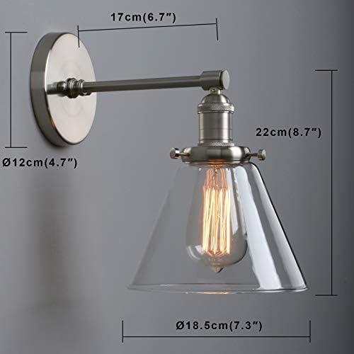 Phansthy Edison Industrial Wall Sconce 7.3 inch Vintage Brass Glass Wall Light Fixture Decorative Lighting for Kitchen, Living Room, Hallways(Brushed)