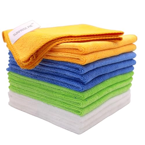 Image of Microfiber Cleaning Highly Absorbent Free for Drying Dishes Wiping Down the Counters Cleaning Supplies for Kitchen Dust Rag Cloths (12 inchx12 inch) Green /Blue /Orange /White -12 Pack