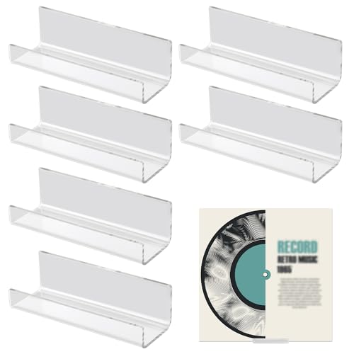 6stk Wandhalterung für Schallplatten, Acryl-Album-Schallplatte Kein Bohrklebeband Vinyl Halterung Wand Halter-Ständer-Racks für Album-Cover-Display (Klar)