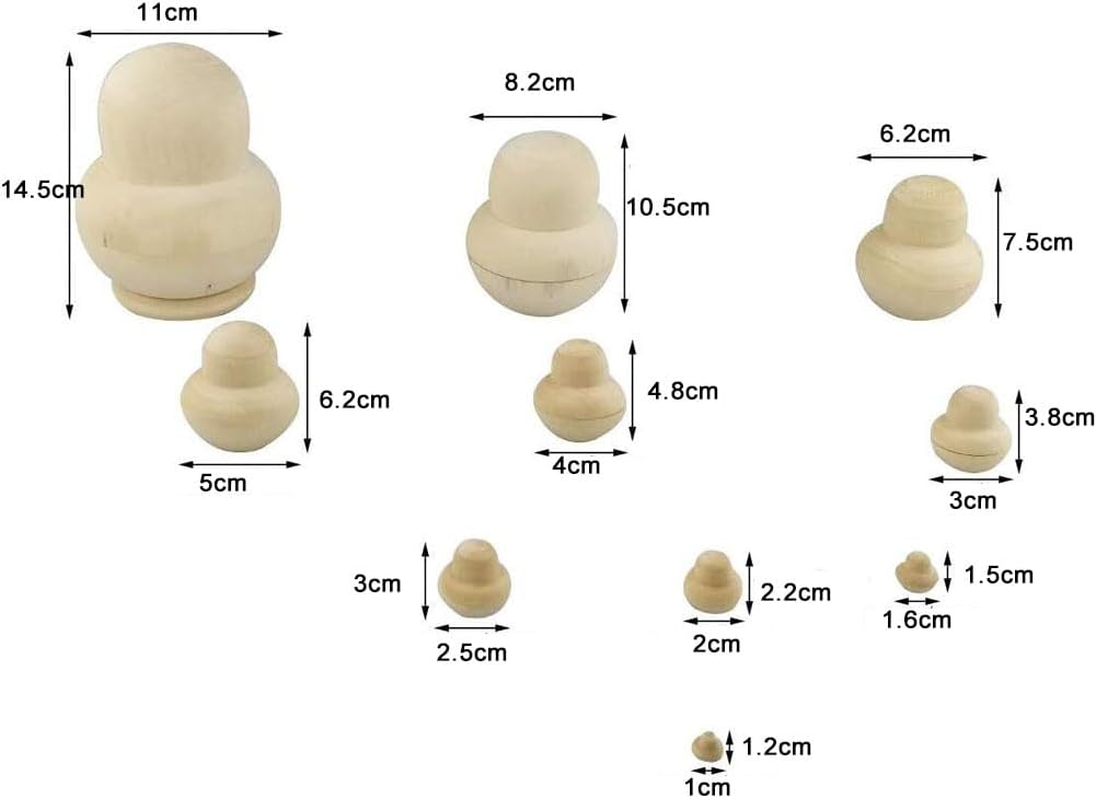 10pcs Unpainted Russian Nesting Doll Wood Russian Dolls 10 Layers Doll Crafts Toys Home Decoration Gifts (As Shown)