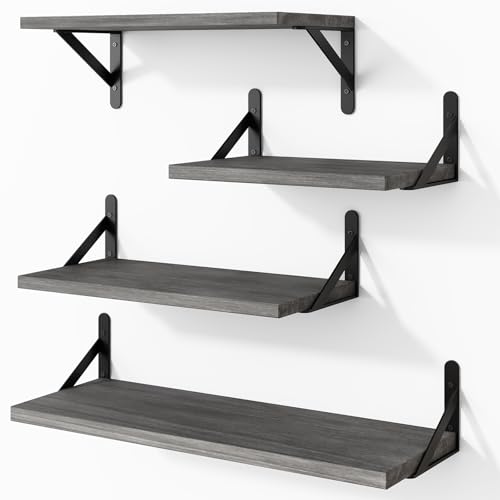 YGEOMER Floating Shelves for Wall, Different Sizes Weathered Gray Wall