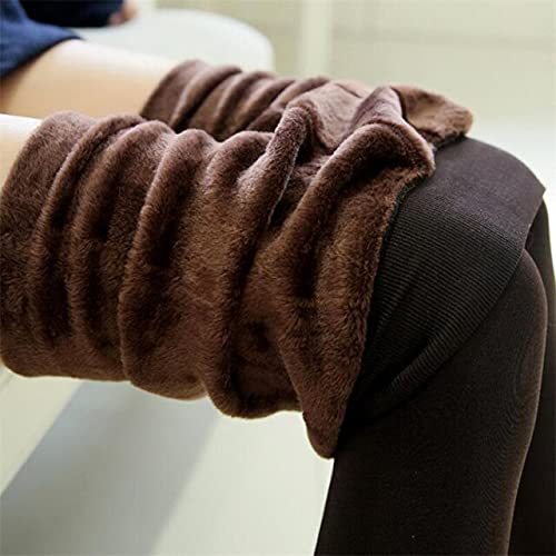 Leggings de invierno mujer terciopelo grueso pantalón elástico café talla L