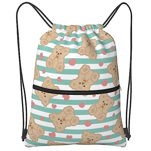 Dujiea Drawstring Backpack, Adjustable Brown Cute Kawaii Teddy Bears Gym Bag Sackpack Cinch Sports Backpack For Men Women Shopping Yoga Swimming Traveling