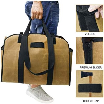 Firewood Logs Carrier, Firewood Log Carrier Tote Bag, Heavy Duty Wax Canvas Log Carrier Tote, Large Fireplace Log Holders Wood Carriers, Heavy Duty Fireplace Wood Stove Accessories Storage Bag