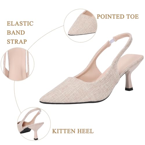 Women's Slingback Heels Pointed Toe Mid Heel Dress Shoes Pump Shoe3