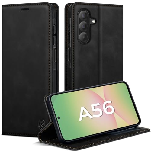 AIMOYU Handyhülle für Samsung Galaxy A56 5G Hülle Premium Lederhülle Flip Case Magnet Tascher Kartenfach Standfunktion Klapphülle Schutzhülle für Samsung A56 5G Schwarz