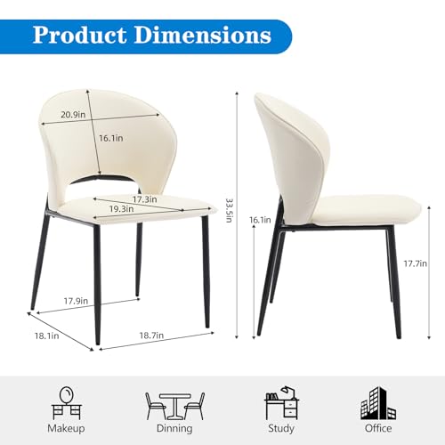 Mid Century Modern Dining Chairs Set Beige Faux Leather 4 Pack Kitchen and Dining Room Upholstered Mid-Back Accent Chair