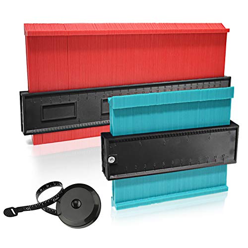 3 Pack Wider Contour Gauge Profile,5.1 inch wider,Gauge Plastic Profile Repeat Gauge Duplicate Irregular Shape Tracking Template Measurement Tool(10 Inch Red, 5 Inch Green,Tape Measure)