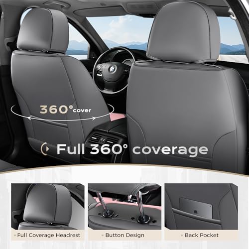 Image of Coverado Car Seat Covers Front, Seat Covers for Cars, Waterproof 2-Pack Car Seat Cushions, Leather Carseat Seat Protectors, Universal Seat Covers Fit for Most Sedans SUV Pick-up Trucks(Gray&Pink)