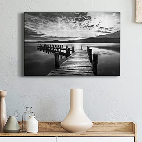 Renditions Gallery Landscape Lake Dock Canvas Wall Art Print Paintings Modern Artwork, Evening Dock,Ready To Hang, 36''X 24'', Made In America,Azv-Wc17-41932-R-2436-Sc #TOP4