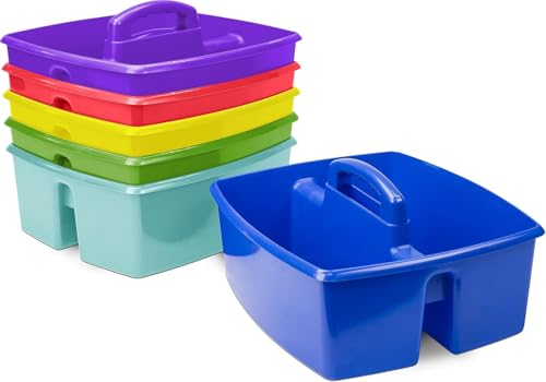 Image of Storex 2-Compartment Large Caddy - Multipurpose Classroom Organizer with Handle, Assorted Colors, 6-Pack (00948E06C)