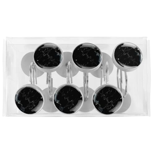 Crochets de rideau de douche cristal texture marbre noir chic set de 12