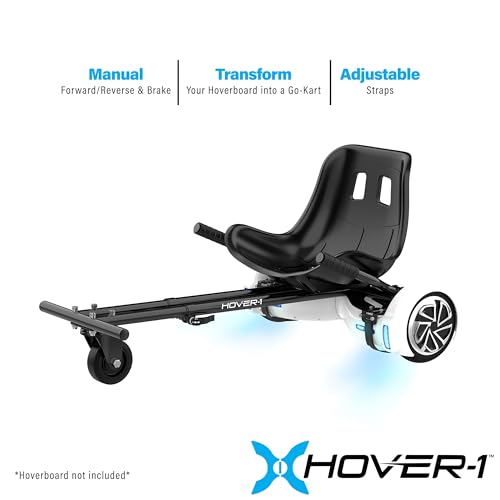 Image of Hover-1 Buggy Hoverboard Attachment - Compatible with Most 6.5 inch & 8 inch Electric Hoverboards, Hand-Operated Rear Wheel Control, Adjustable Frame & Straps, Easy Assembly & Install Hoverboard Go Kart