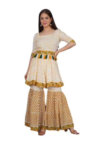 Solanki Enterprises Rayon Fabric Chitrarekha Womens Kurta with Palazzo for Women and Girl (X-Large) Black