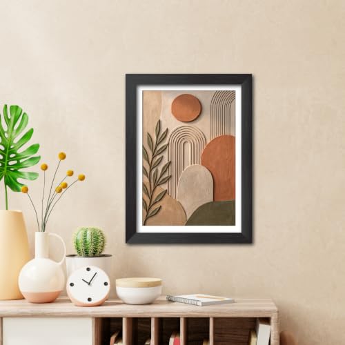 Image of TenorArts Boho Art 3D Clay Textured Digital Print Photo Frame, Modern Art Abstract Painting For Bedroom Living Room Home and Cafe Decor | Minimal Drawing Black Framed Posters for Decoration (9x12 inches) [CL-B07]