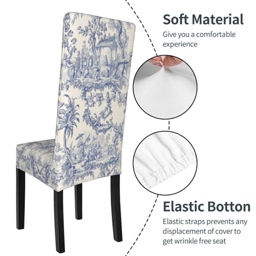 Gerrit TL85C9XY-582019184 Blue French Country Toile Pattern Dining Chair Covers Stretch Removable Washable Kitchen Chair Slipcovers thumb #6