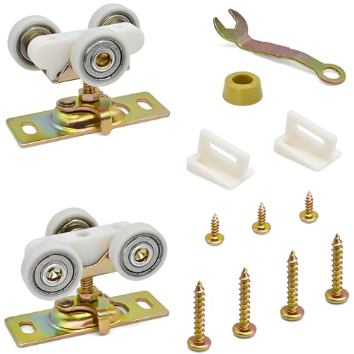 Pocket Door Rollers Replacement with 1 O.D. Wheels Compatible with 100 134F 138F 2610F Series Track Sliding Door Ball Bearing Tricycle Hanger Fit Johnson P/N #1125 Hardware Kit 2 Pack