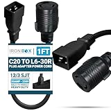 IEC C20 to L6-30R Plug Adapter - 1 Foot, 20A/250V - Iron Box # IBX-1684-01M