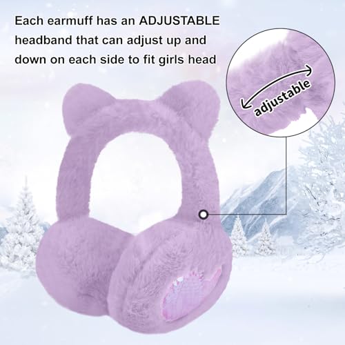 Winter Cat Ear Earmuff Sequin Heart Shape Ear Muff Adjustable Girls Women Ear Warmers Plush Outdoor Ear Covers4