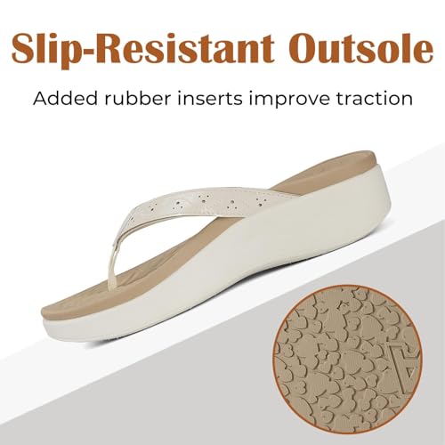 Image of Womens Platform Arch Support Flip Flops | Summer Wedge orthotic Slide Sandals footbed Thong Sandals for Pool Beach