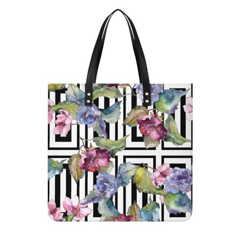 Sac à main shopper pour femmes blanc et bleu, grand tote bag de voyage en tissu 39x39cm