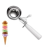 Commercial-Grade Ice Cream Scooper 5.33 oz, 18/8 Stainless Steel Cookie Scoop with Plastic Handle, Portion Control Disher Scoop for Bakeries,Restaurants & Dessert Shops, #6, White